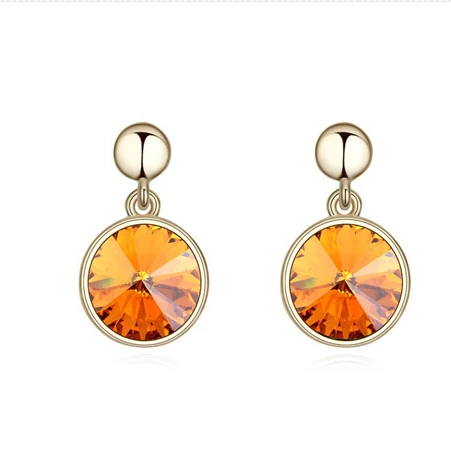 free shipping!2015NEW top quality vogue crystal round stud Earrings costume jewelry topaz+Champagne Gold colour E14789-5 | Украшения и