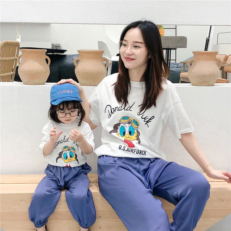 

Summer T-Shirt Mommy and Me Short Sleeve 100%Cotton T Shirt Family Matching Outfits Mother Daughter T-shirt Duck pattern Clothes