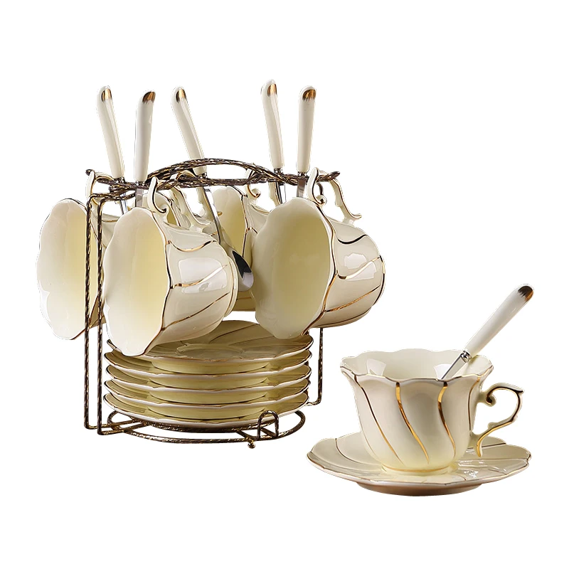 

Top-grade Porcelain coffee cups Set British ceramic golden rim tea cup Afternoon tea party sugar pot bowl Teapot Wedding Gifts