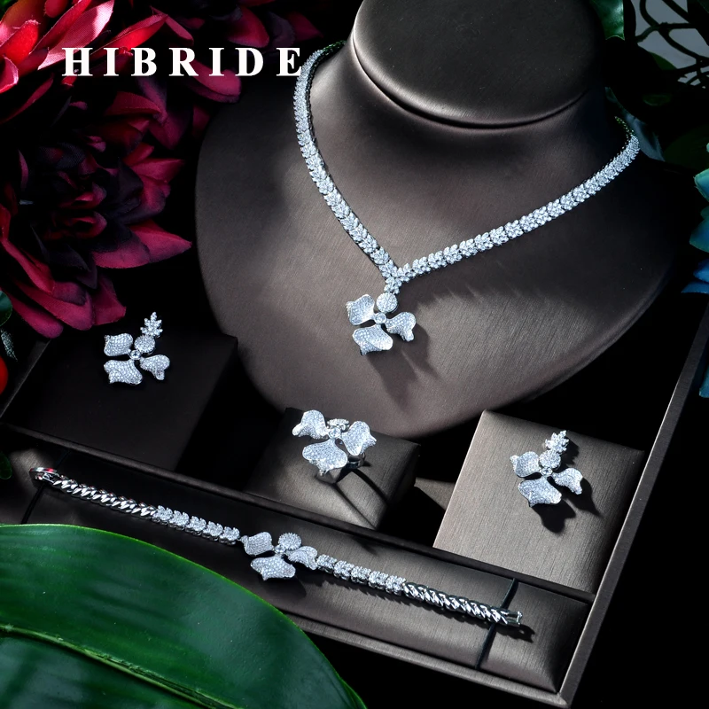 Женский комплект ювелирных изделий hibrid из 4 предметов с фианитом для подарка на
