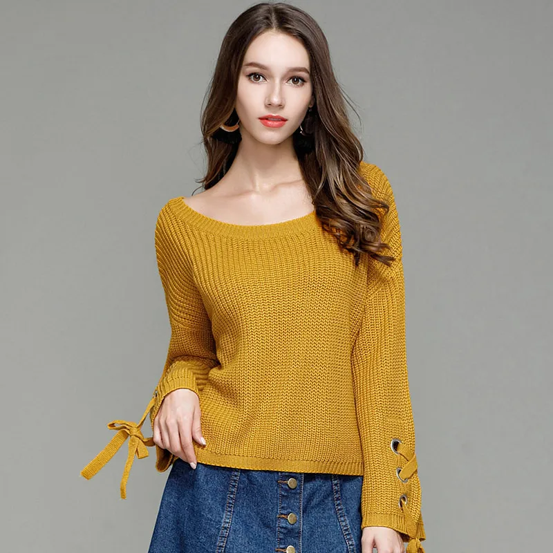 New Round Neck Horn Sleeve Sweater Women's Fashion Long-sleeved Shirt Loose For Female Spring Autumn | Женская одежда