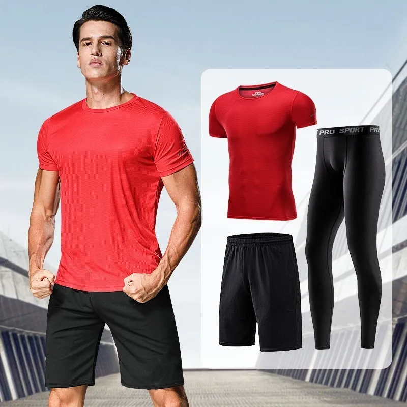 Men tracksuit-R Мужская спортивная одежда, черный, красный, серый, белый, синий спортивный костюм, эластичная мягкая одежда для тренировок, Мужская одежда для бега, для занятий в тренажерном зале, для фитнеса, для бега - Цвет: Men tracksuit-R