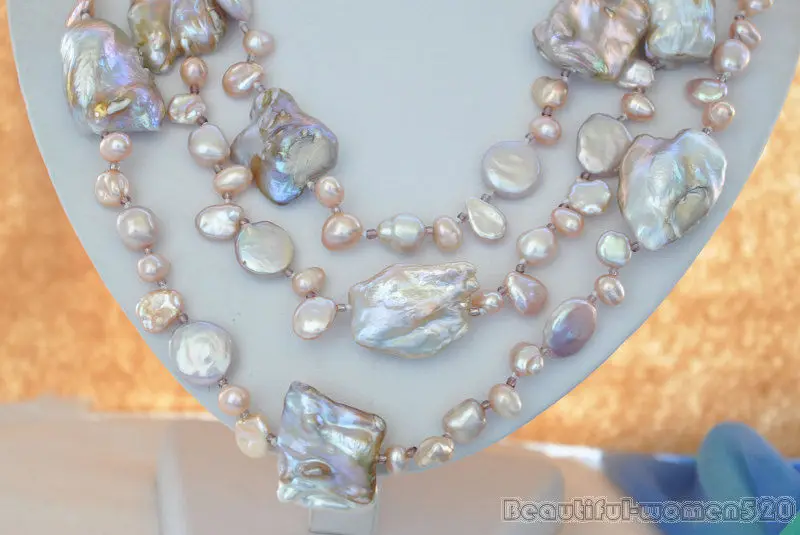 

Z5773 3row 21" 30mm lavender coin rice baroque keshi freshwater pearl necklace
