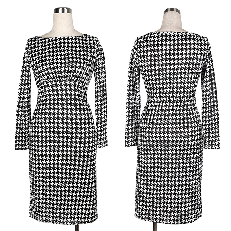 Oxiuly Newest Autumn Women Long Sleeve Elegant Dot Empire Waist Stretchy Bodycon Pencil Dresses Casual Knee-Length Dress S-XXL | Женская