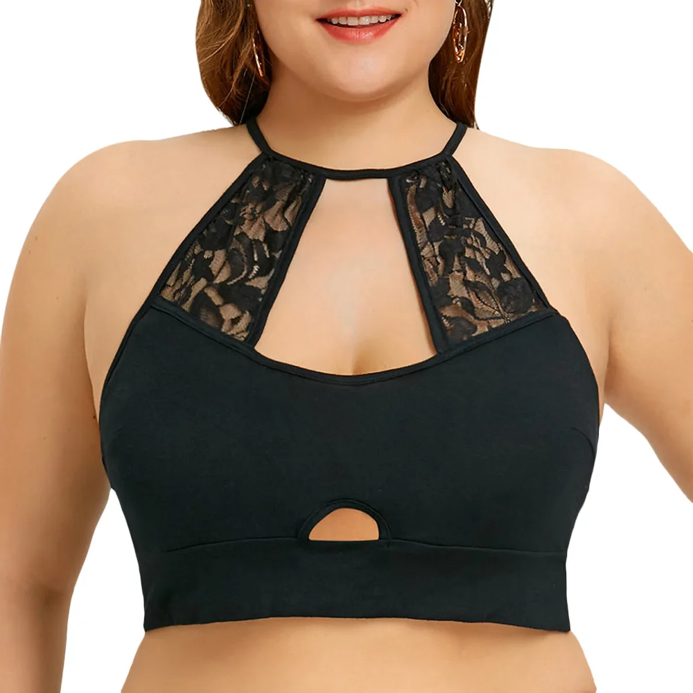 Wipalo, Женская майка размера плюс 5XL, сексуальная, кружевная, кроше, отделка, вырез, камзол, черный, короткий топ с бретельками, без косточек, летние топы