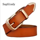 Женский кожаный ремень SupSindy, черный ремень из натуральной кожи с золотистой пряжкой в стиле ретро