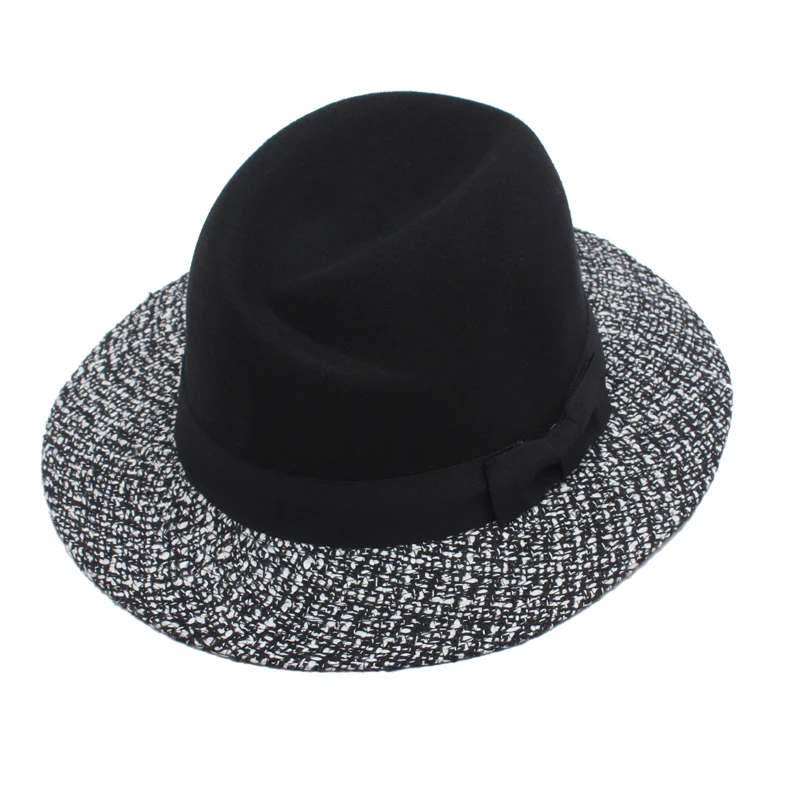 Женские из 100%-й шерсти Fedora Шапки осень 2017 г. Новинка зимы плед лоскутное лук