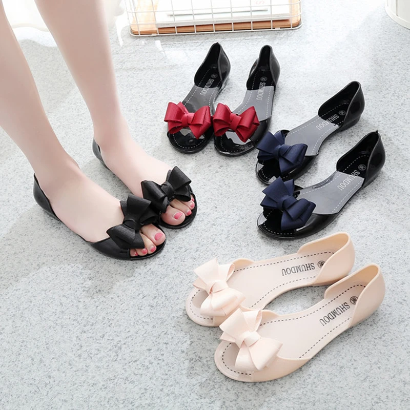 С открытым носком пляжные сандалии студент лук-узел прозрачная обувь женские 3D