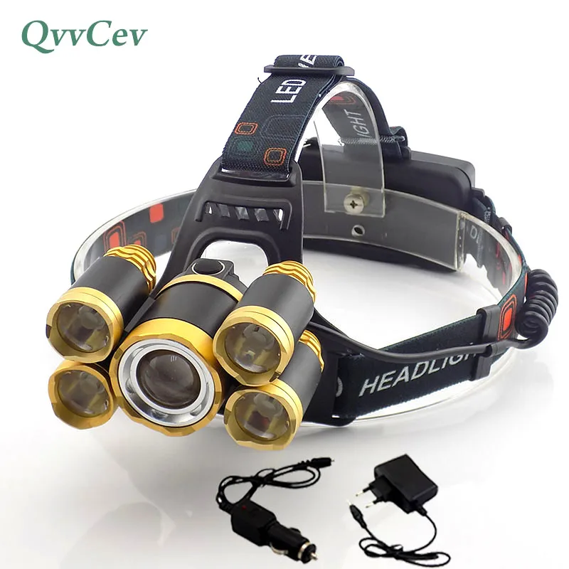 

high Powerful 5 Led headlamp T6 Q5 Flashlight fishing hunting super bright camping head light lamp torch with AC car charger