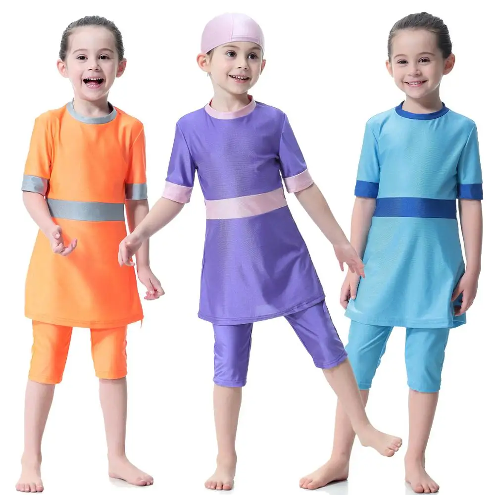 

Muslim Girls Swimwear Women Swimsuit half sleeve Islamic Hijab Islam Burkinis Beachwear Arab Islam Beach Wear Diving Suits