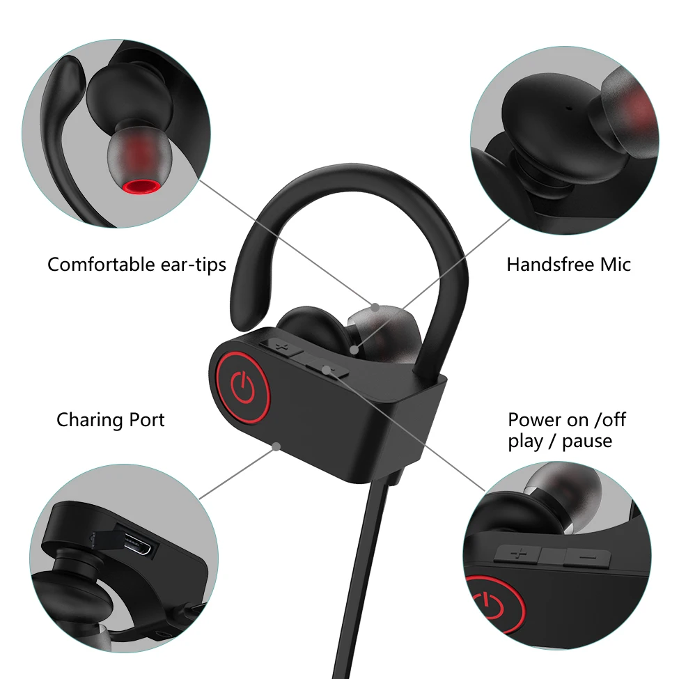 Спортивные Беспроводные Наушники Bluetooth наушники с крючком черного цвета