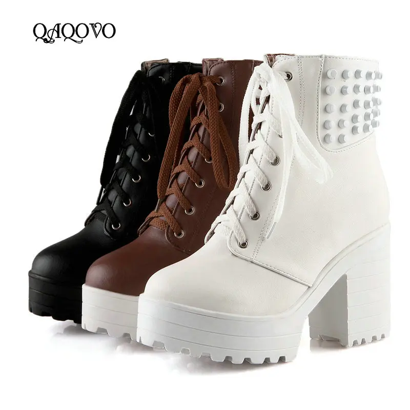 

Square High Heel Ankle Boots Women Shoes Fashion Platform Martin Boots Round Toe Zipper Boots Autumn Winter Female Boots
