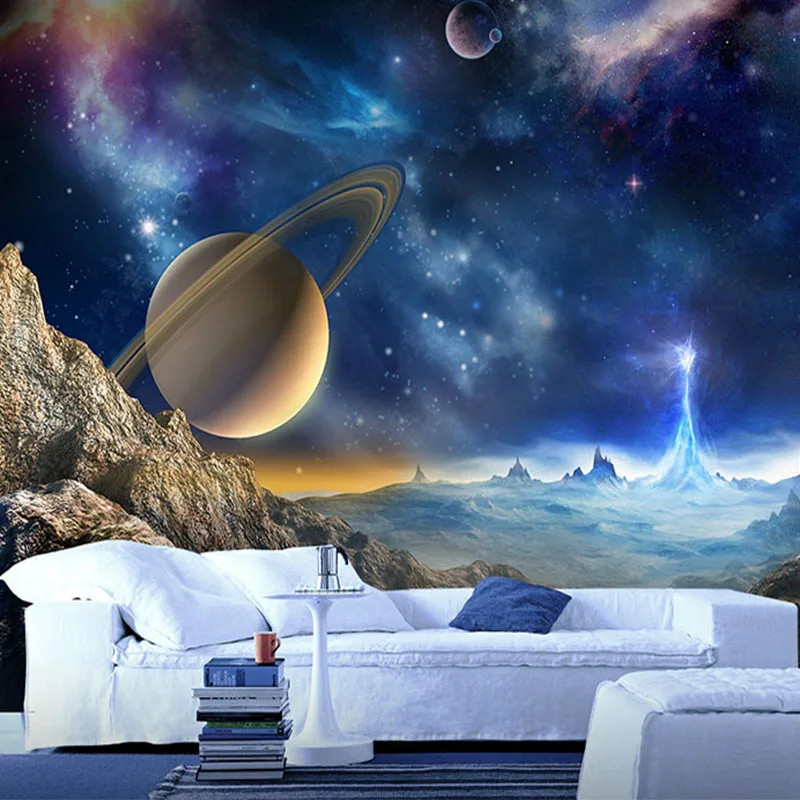 

Personalized Customization 3D Stereo Cosmic Planet Mural Wallpaper Cartoon Kids Bedroom Cafe Bar Backdrop Wall Decor Wall Papers