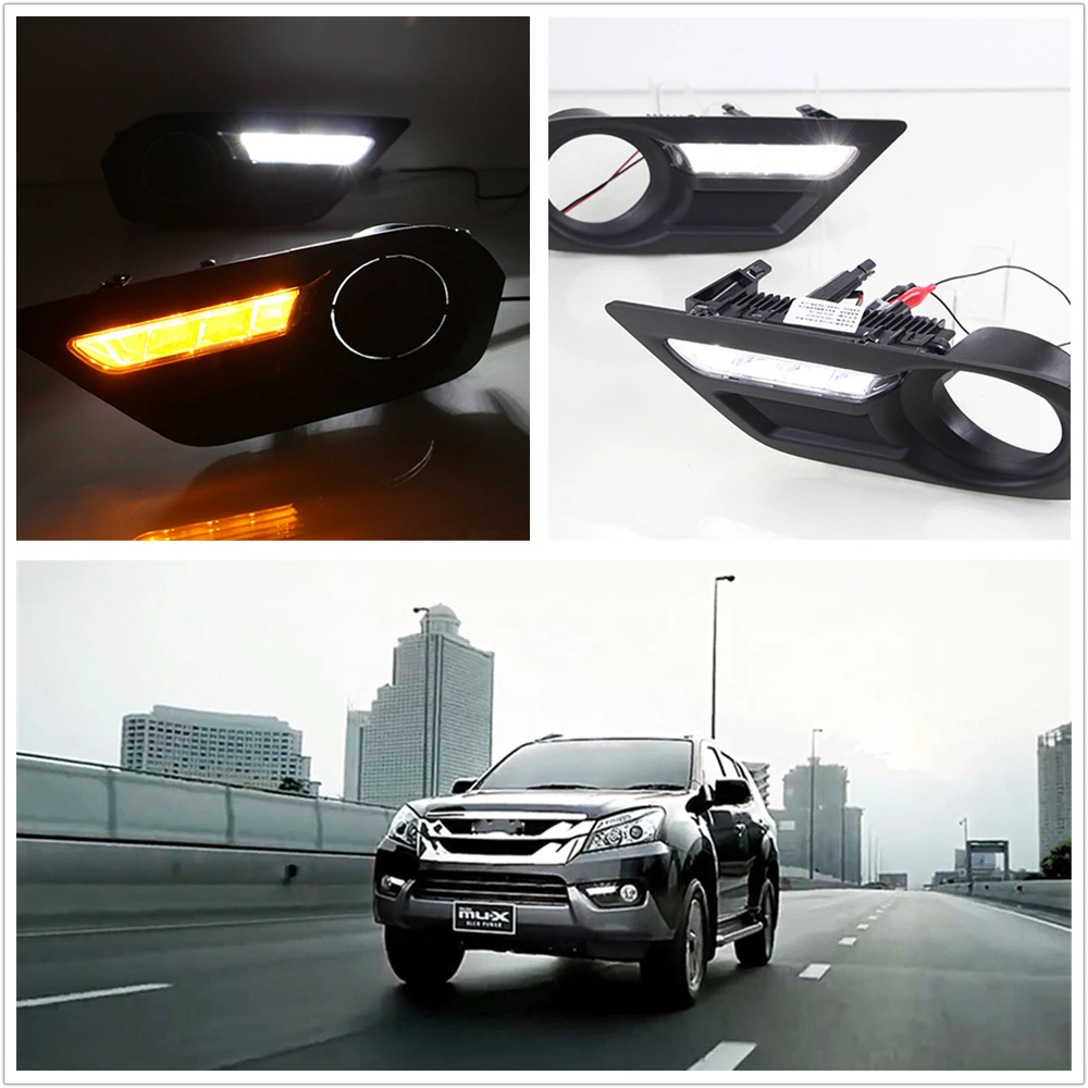 

2Pcs Led Daytime Running lights for Isuzu MU-X MUX 2015 2016 Fog lamp cover 12V ABS DRL driving lights car styling