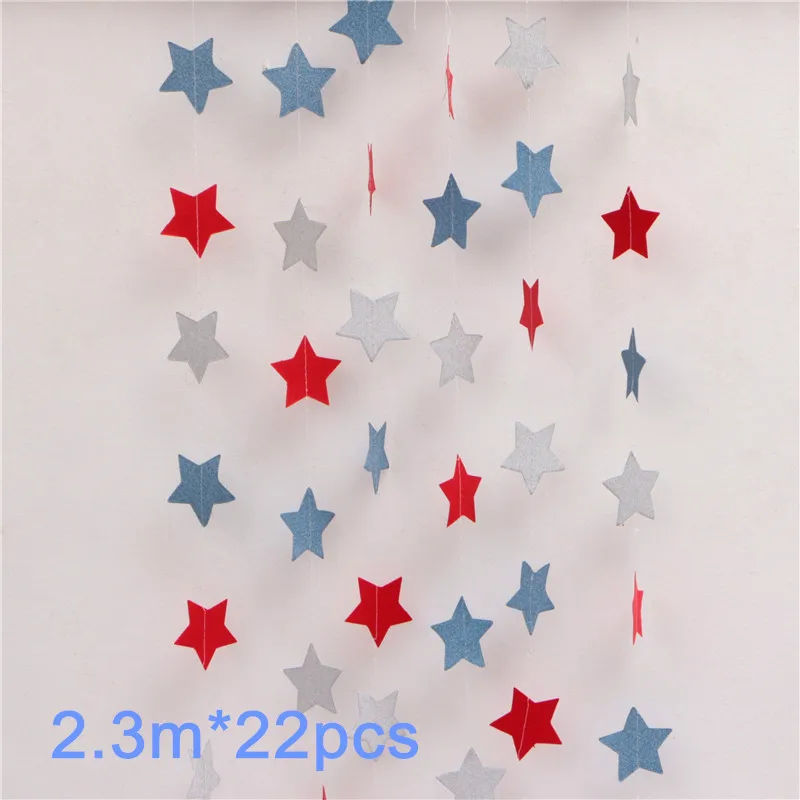 red blue stars Kuchang, 2,3 м, яркие, розовые, золотые, серебряные, Звездные бумажные гирлянды, подвесные гирлянды, баннеры, вечерние украшения, свадебные, на день рождения, для вечеринок - Цвет: red blue stars