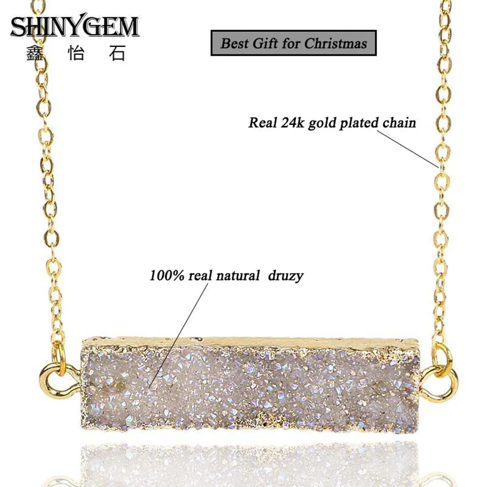 ShinyGem Charm 10*40 мм золотое покрытие прямоугольник натуральный кристалл Druzy Кулон