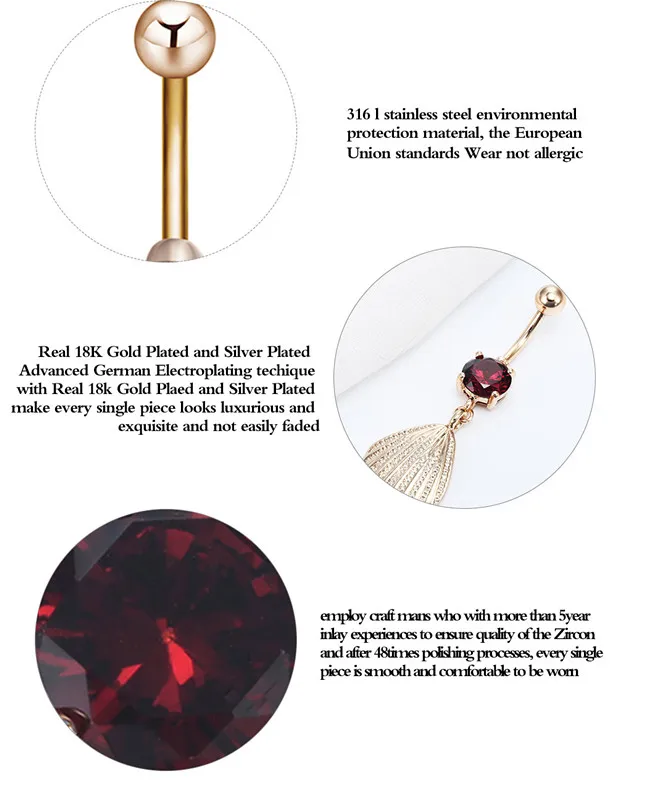 Kinitial Кристалл Висячие кольца из нержавеющей стали пупок Подвеска для пупка
