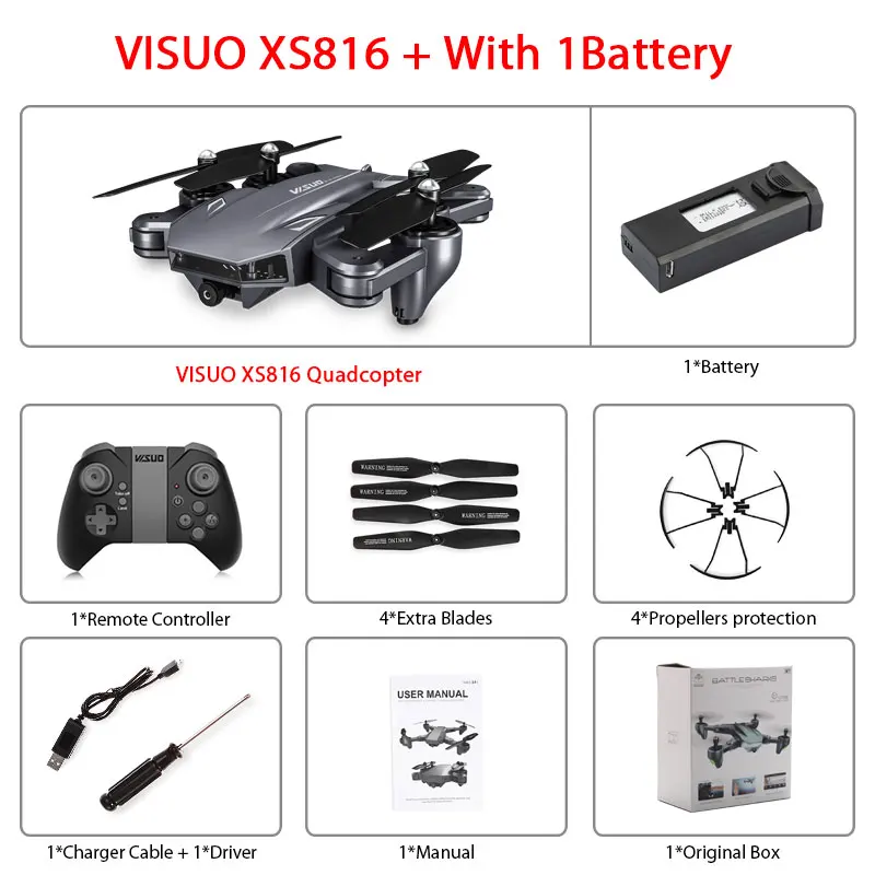 XS816 1B Box Visuo XS816 оптическое позиционирование потока Rc Квадрокоптер с двойной камерой 2mp Wifi FPV Дрон управление жестами Дрон Vs XS809HW XS809S - Цвет: XS816 1B Box