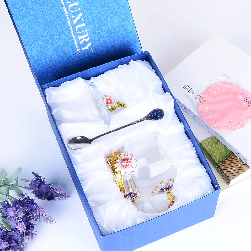 Роскошный Кристалл камелии эмаль стекло чашки с маргариткой рукоятки кофе