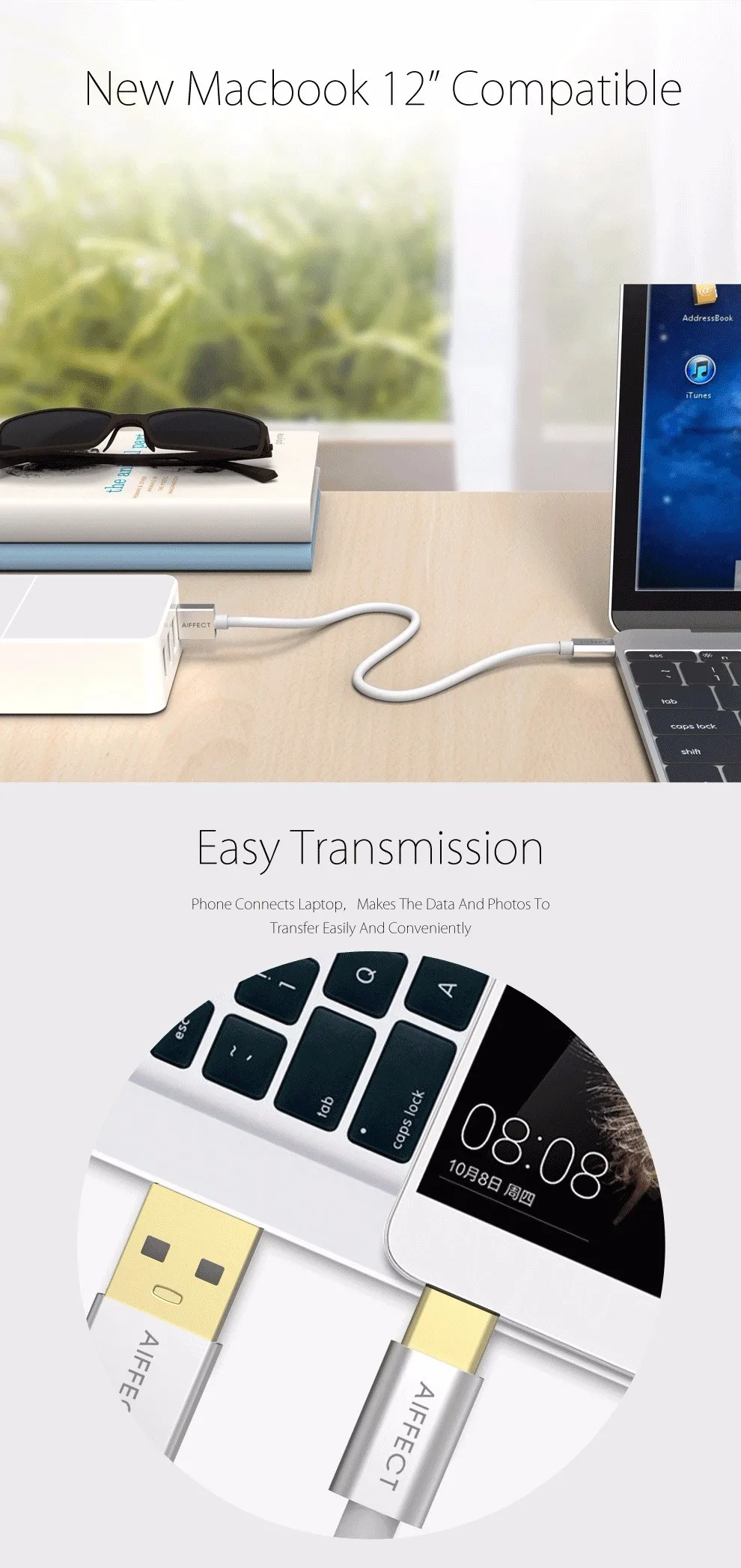 Кабель AIFFECT type C USB-C на стандартный usb-кабель Typc-C на USB кабель для зарядки данных