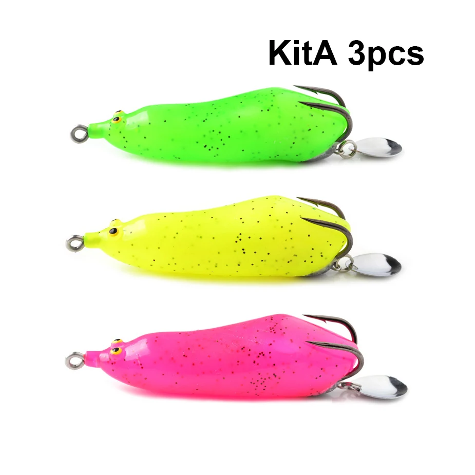 KitA 3PCS 85mm 18g TOMA 3 шт./лот, мягкая пластиковая приманка-лягушка, 85 мм, 18 г, Мягкая приманка-лягушка, свинцовая приманка с лезвием, Pesca - Цвет: KitA 3PCS 85mm 18g