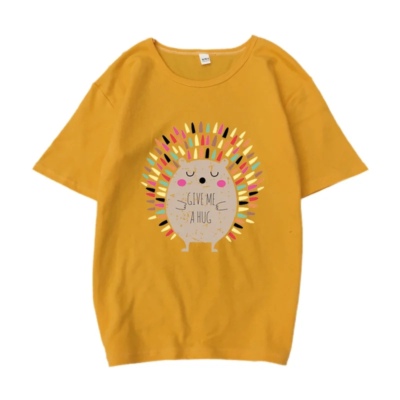 2018 Новая модная футболка с рисунком ежика для девочек короткими рукавами и