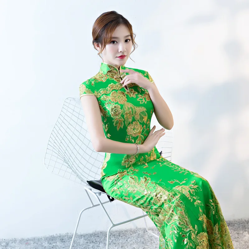 U SWEAR 2020 новое поступление женское винтажное зеленое платье Cheongsam подружки