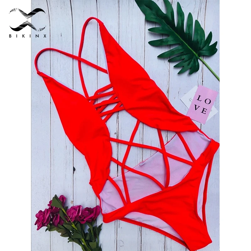 Bikinx красный бикини 2019 mujer бандаж 1 шт. купальник пуш ап Летний купальный костюм