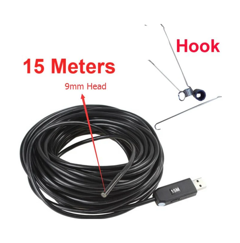 

Hook 9mm hHead 15M Length Mini Endoscope USB Tube Snake Camera Industrial Inspection Camera Wired Camera Endoscope Camera