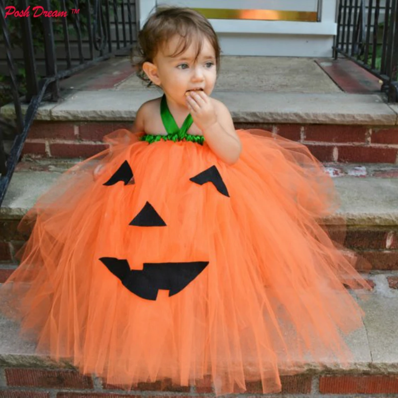 Disfraz de calabaza pequeña naranja para niñas, disfraz de Halloween, linterna de calabaza para bebé, vestido de tutú Adorable para bebés
