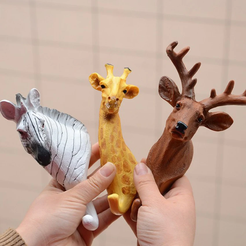 Творческий 3D стены Вешалки украшения животных дверь крючки декоративные