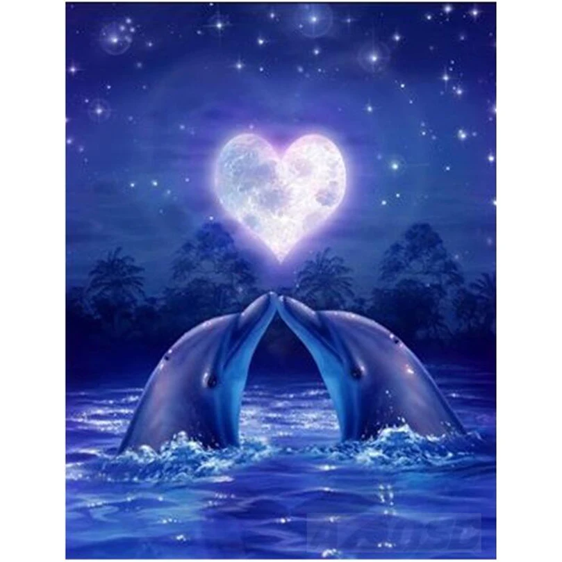 

3d DIY Diamond Embroidery pictures of rhinestones Animals of Diamond Painting Kits love Dolphins Cross Stitch Kit Mosaic HL075