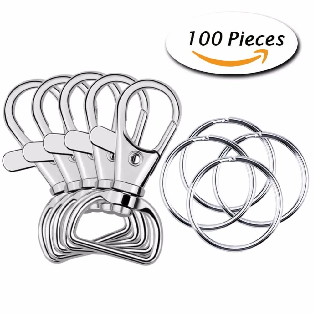 100 шт. металлический поворотный карабин на шнурке с кольцами для ключей|metal key