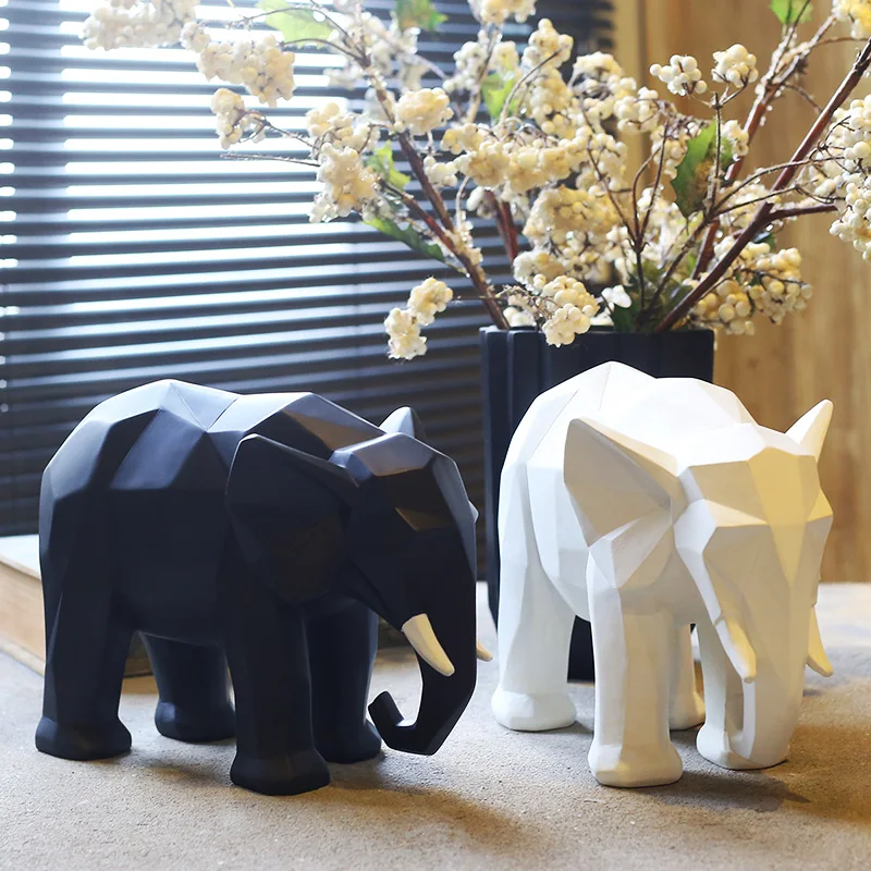 

Креативная абстрактная статуя слона, украшения из смолы, аксессуары для домашнего декора, подарок, Геометрическая скульптура слона из смолы/ремесла животных
