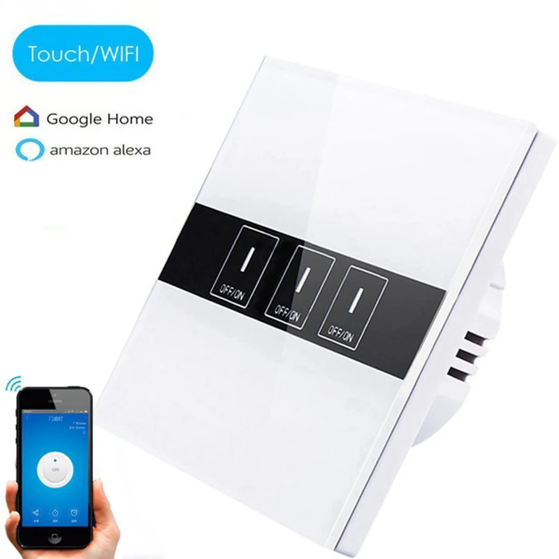 

Smart Wifi Switch 1/2/3 Gang 220V Luxury Glass Panel APP Remote Control Touch Phone Switch For Automation Module Kit