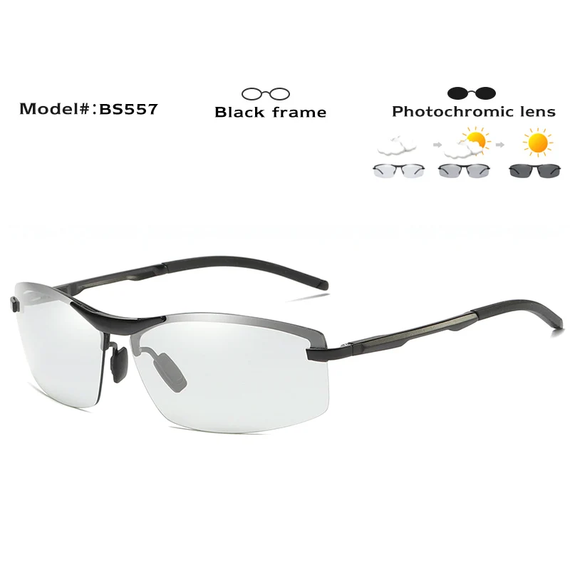 Black-frame Брендовые HD фотохромные солнцезащитные очки без оправы, Мужские поляризационные, хамелеон, обесцвечивание, для вождения, солнцезащитные очки для женщин, oculos de sol masculino - Цвет линз: Black-frame