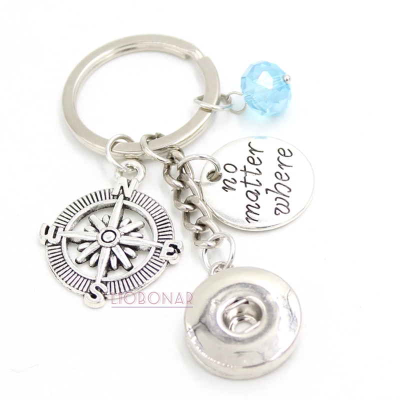 

10PCS Wholesale 18mm Snap Jewelry Nautical Compass Key Chain Handbag Charm Snap Keychain Key Ring for Men Women Gifts