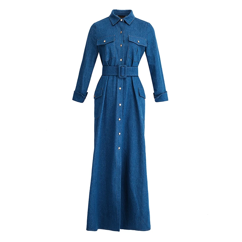 VERRAGEE женское ТРАПЕЦИЕВИДНОЕ джинсовое платье 2019 Весна Зима винтажное длинное