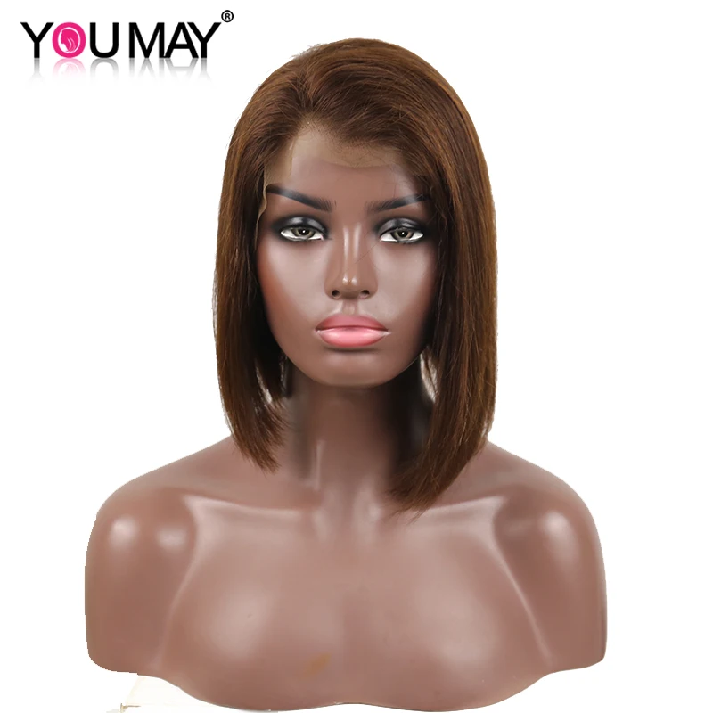 

#4 Короткие парики из человеческих волос коричневый цветной прямой Боб кружевной передний парик для женщин 13X4 130% плотность вы можете Реми во...