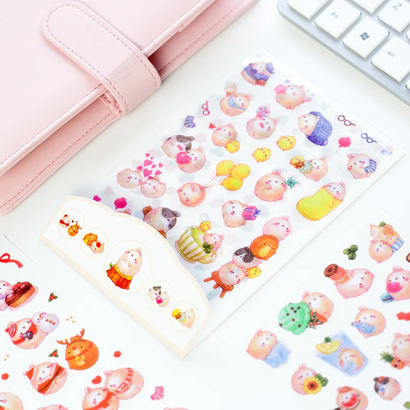 

6 sheets DIY Colorful Rabbits kawaii Stickers Diary Planner Journal Note Diary Paper Scrapbooking Albums PhotoTag