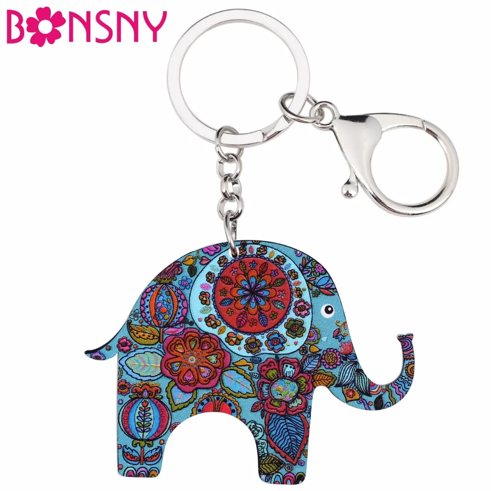 

Bonsny Acrylic Jungle Elephant Key Chain Keychains Rings Novelty Animal Jewelry For Women Girls Bag Car Wallet Charms Gift Party