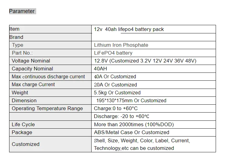 12V 40AH Lifepo4 Battery Pack Deep 2000 Cycle 3.2V Lithium Iron Phosphate Cell Bluetooth BMS Customized AKKU Long Life 40 ah 4S