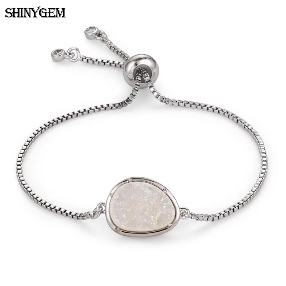 ShinyGem модные минеральные друзы Кристалл Регулируемые браслеты с шармами серебряный цвет цепи браслеты натуральный камень браслеты для женщин - Окраска металла: Opal White