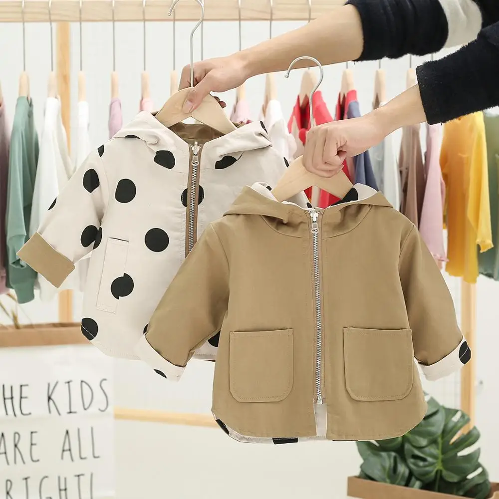 Boys and girls coat autumn 2018 new children's hooded shirt baby wave point two sides wearing windbreaker Children's clothes | Детская