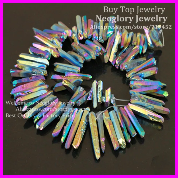 Радуга Титан кварцевые палочки точка Спайк просверленные Briolette Beads