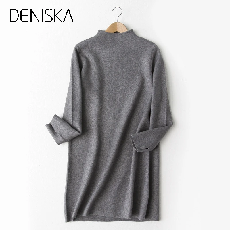 DENISKA Medium Long Sweater Dress Women 2018 Autumn Winter Knit Sweaters And Pullovers Female Tricot Jumper Pull F | Женская одежда