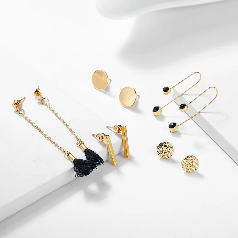 Fashion 5Pairs/set Alloy Tassel Acrylic Drop Earrings Set For Women Trendy Mixed Statement Korean Long Sets | Украшения и