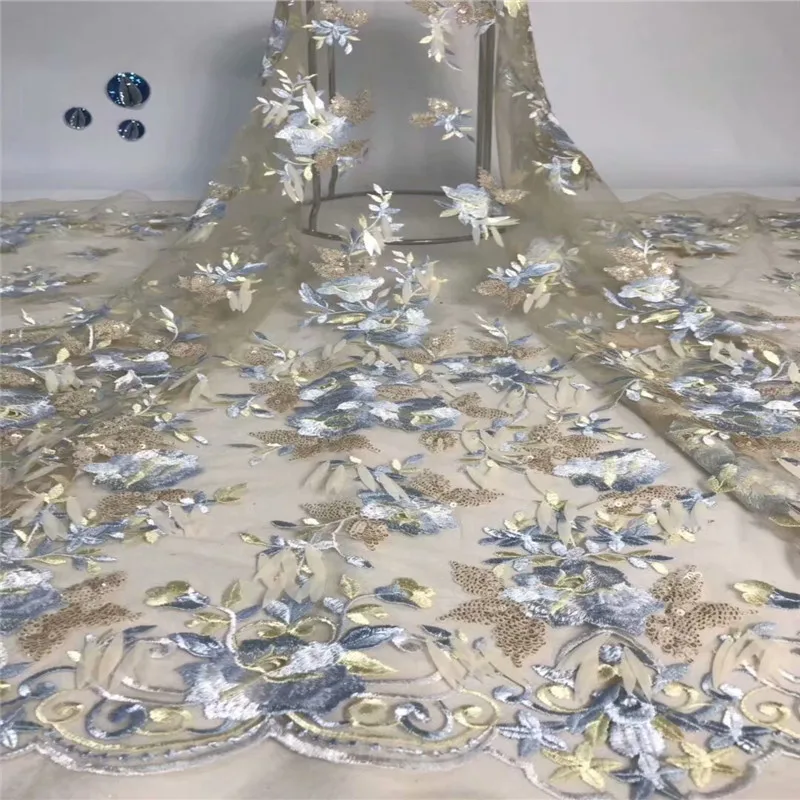 

African French Lace Fabric High Quality Sequins Tulle Net Lace Fabric 5 Yards Embroidery Nigerian Lace Fabric For Women