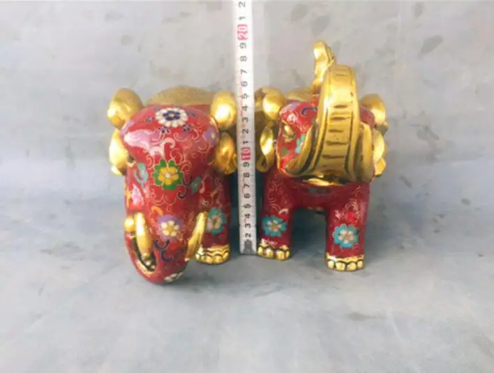 Китайский Бронзовый Медь Cloisonne фэн-шуй слон Благоприятный Статуя Пара | Дом и сад