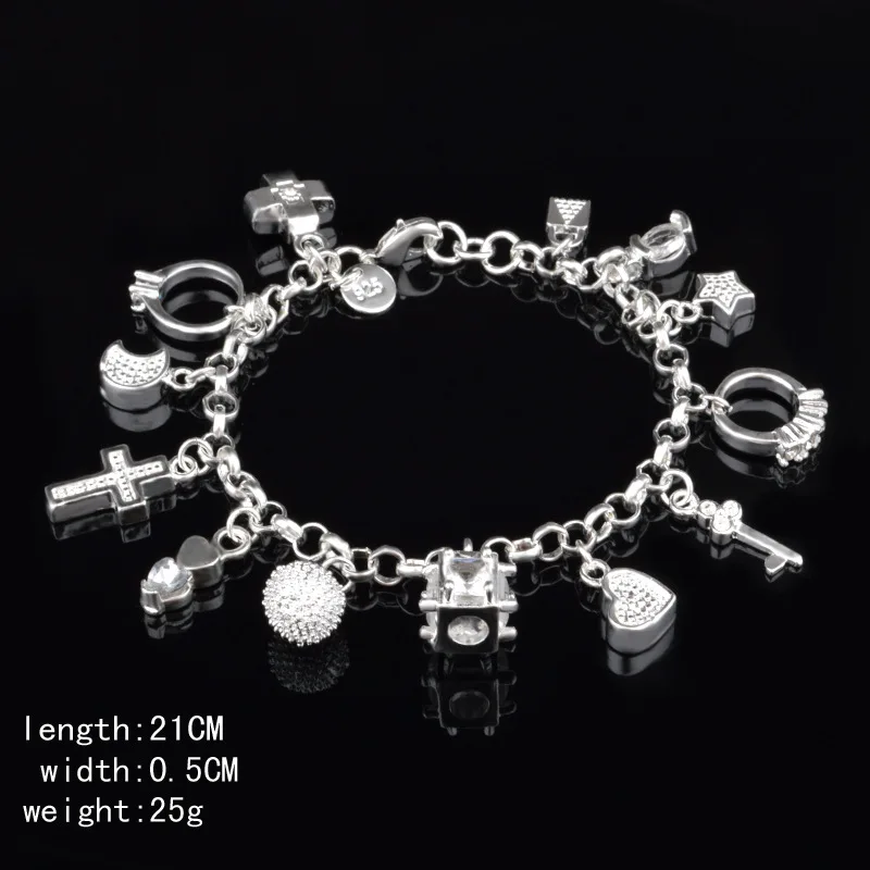 Luxury Wholesale Gifts Silver Color Bracelet for Female Promotion Price Fashion Jewelry 13 Pendants KN-H144 | Украшения и